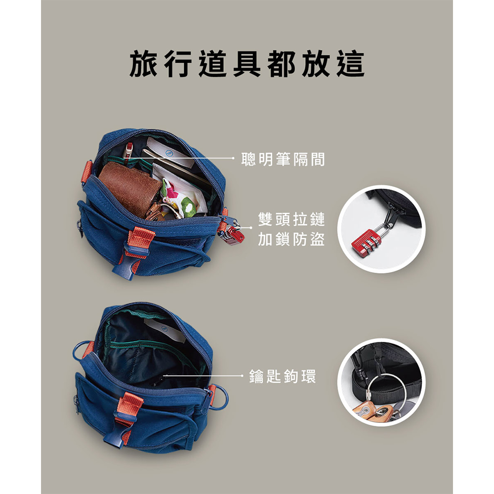 旅行道具都放這 聰明筆隔間 雙頭拉鏈 加鎖防盜 鑰匙鉤環 
