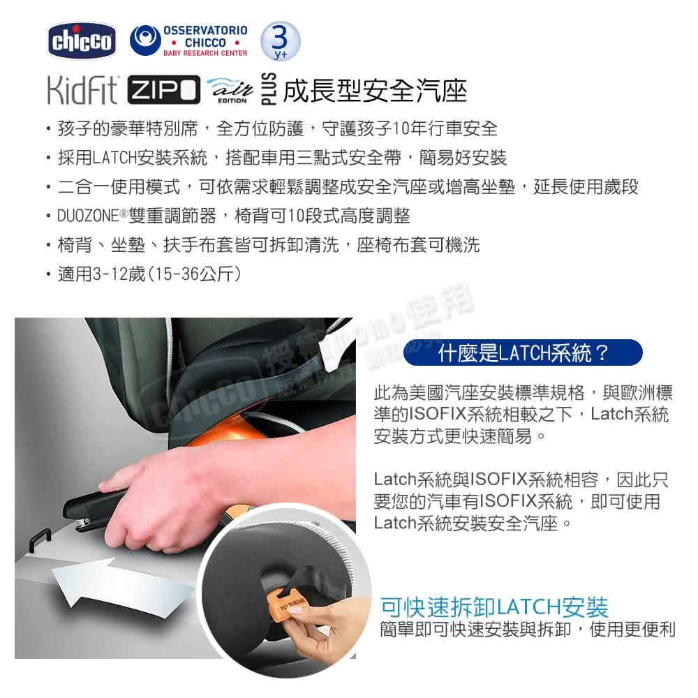 Chicco Kidfit Zip Plus成長型安全汽座air版 典藏黑 適用3 12歲 Momo購物網