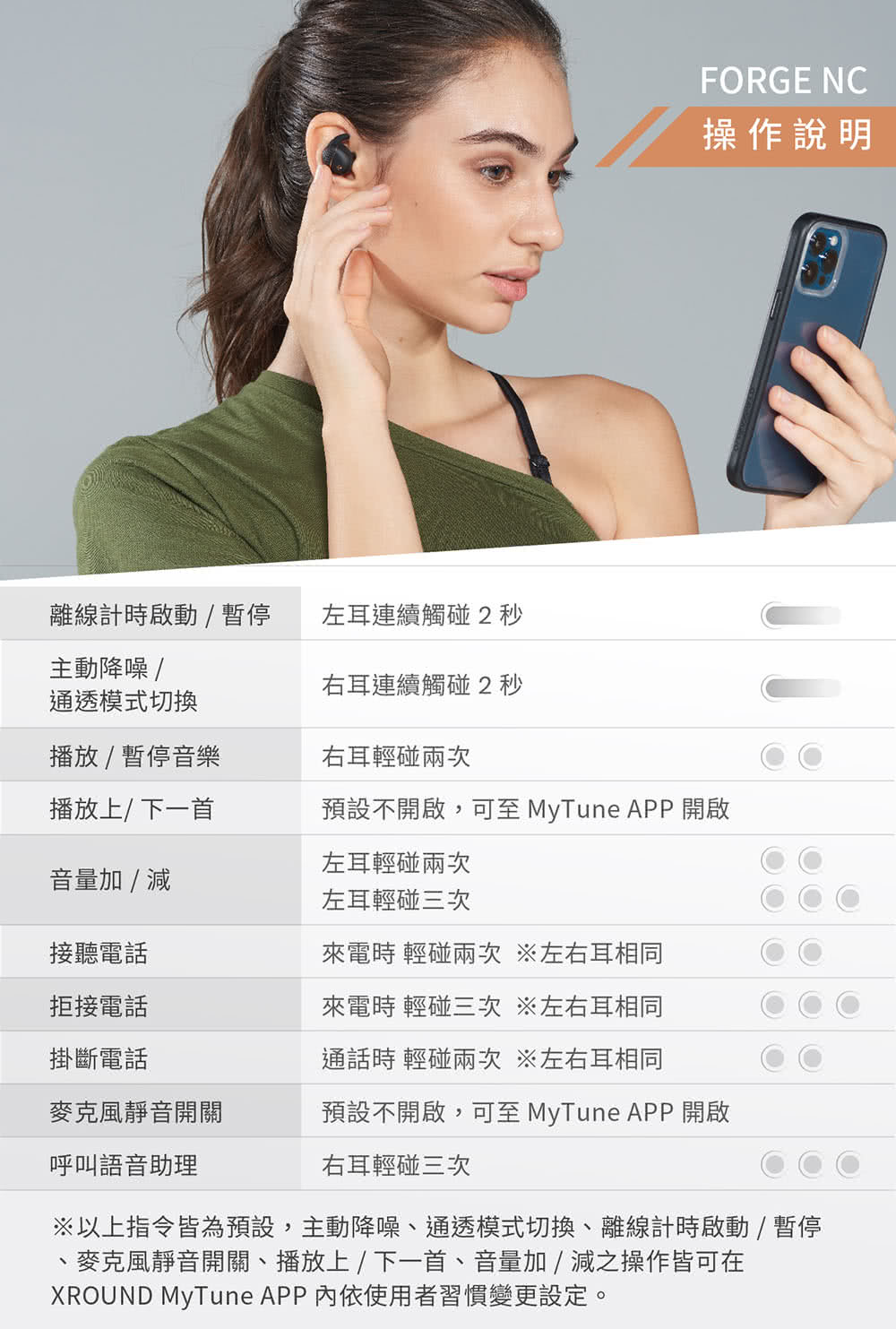 XROUND MyTune APP 內依使用者習慣變更設定。