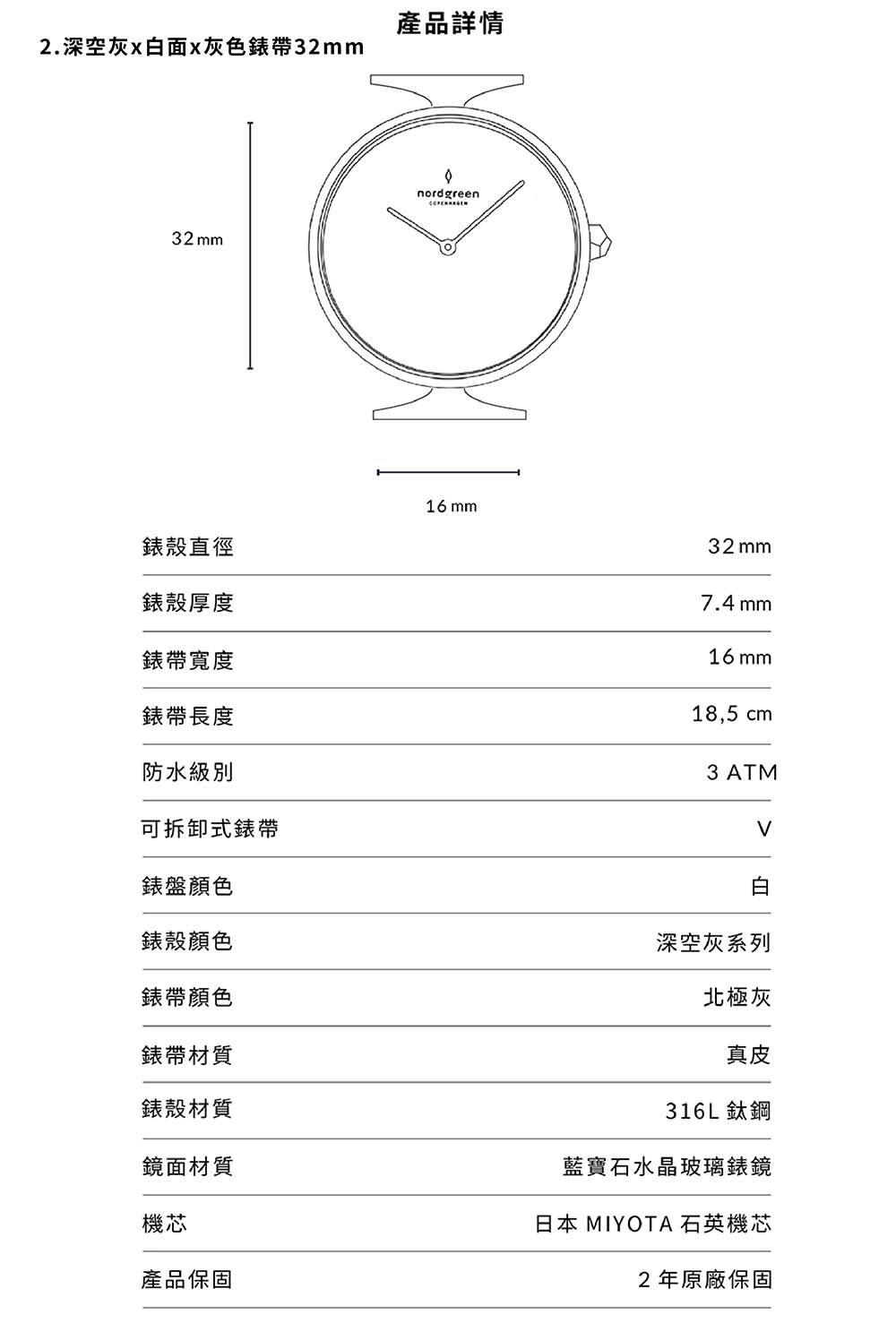 2.深空灰x白面x灰色錶帶32mm