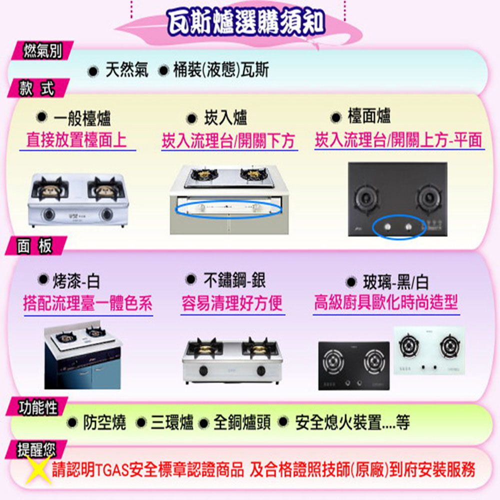 請認明TGAS安全標章認證商品 及合格證照技師原廠到府安裝服務