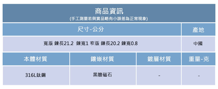 寬版 鍊長21.2 鍊寬1 窄版 鍊長20.2 鍊寬0.8