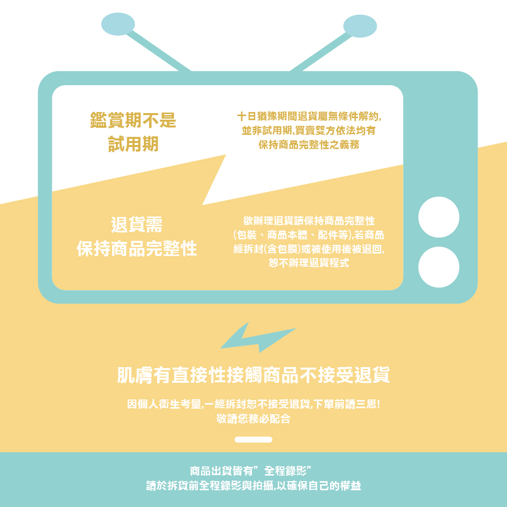 因個人衛生考量,一經拆封恕不接受退貨,下單前請三思