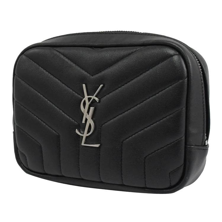Ysl 金屬字母logo Y絎縫格紋手拿包化妝包萬用包 黑 Momo購物網