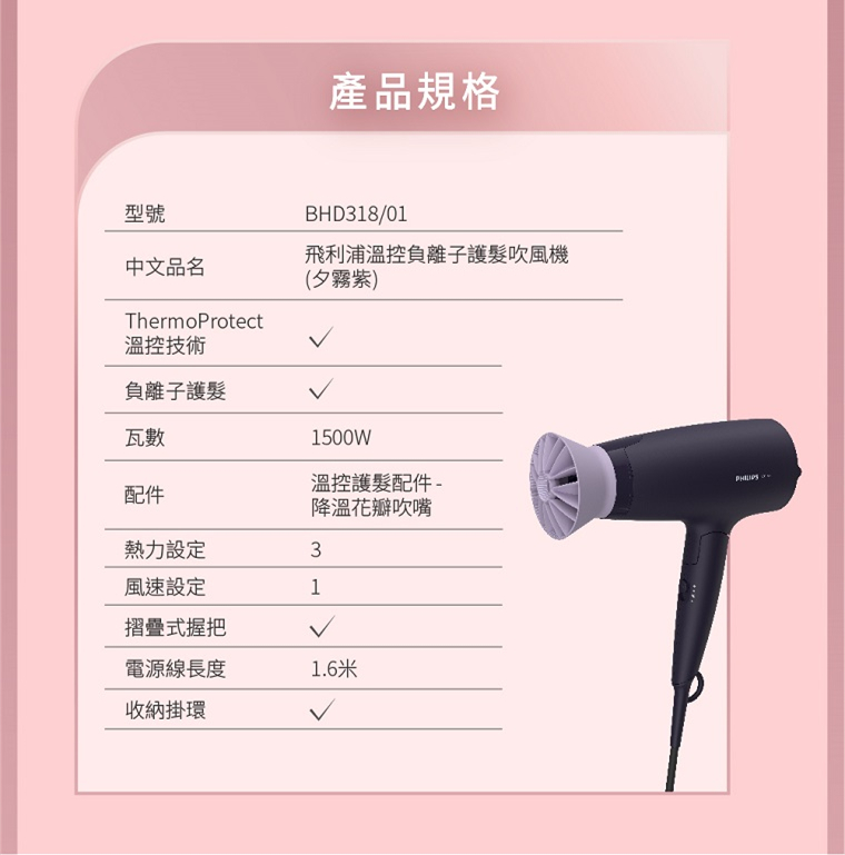 飛利浦溫控負離子護髮吹風機