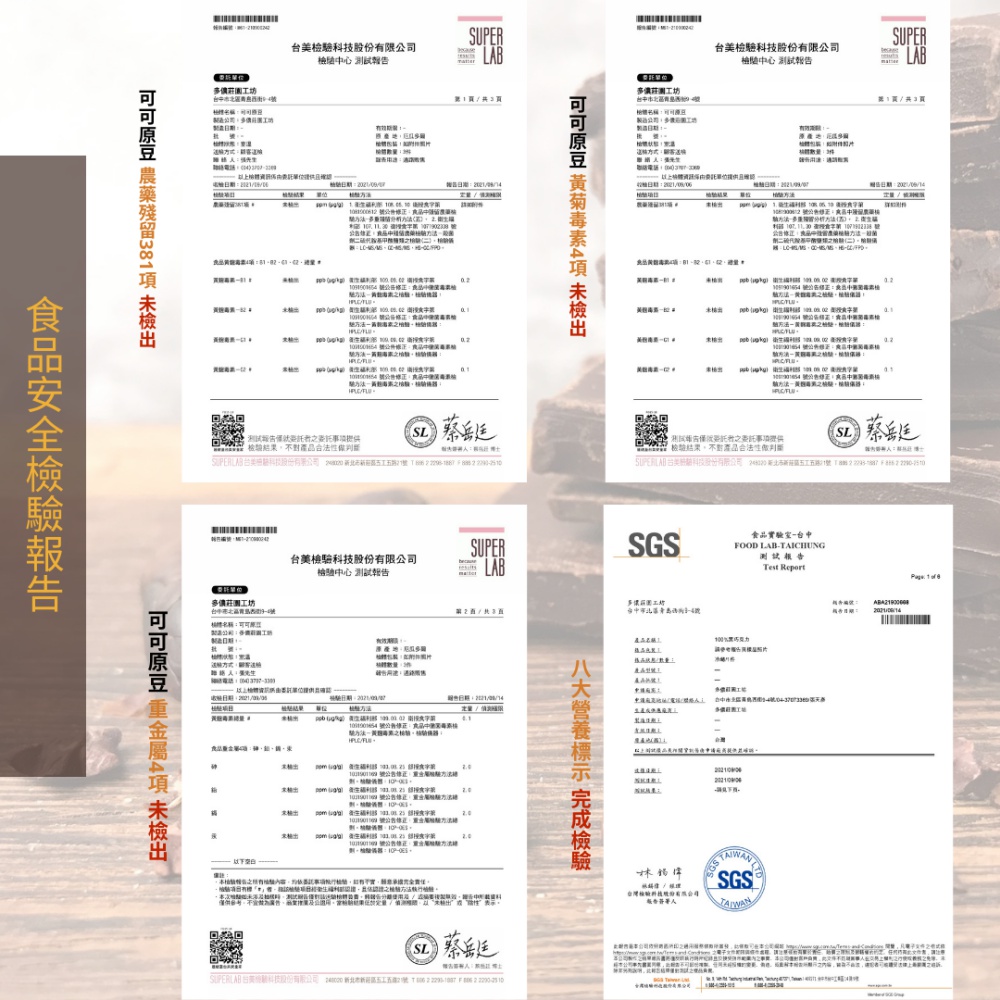 可可原豆 農藥殘留381項 未檢出