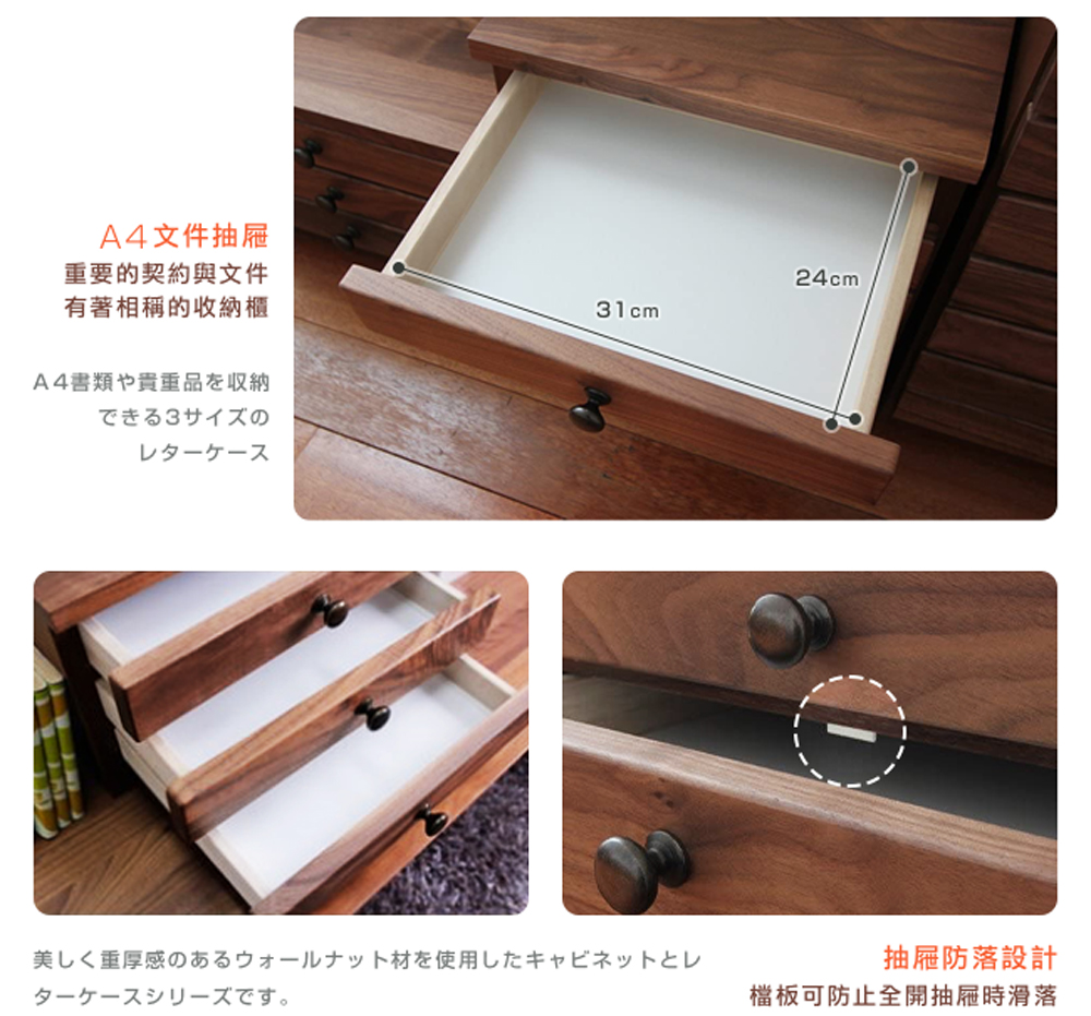 檔板可防止全開抽屜時滑落