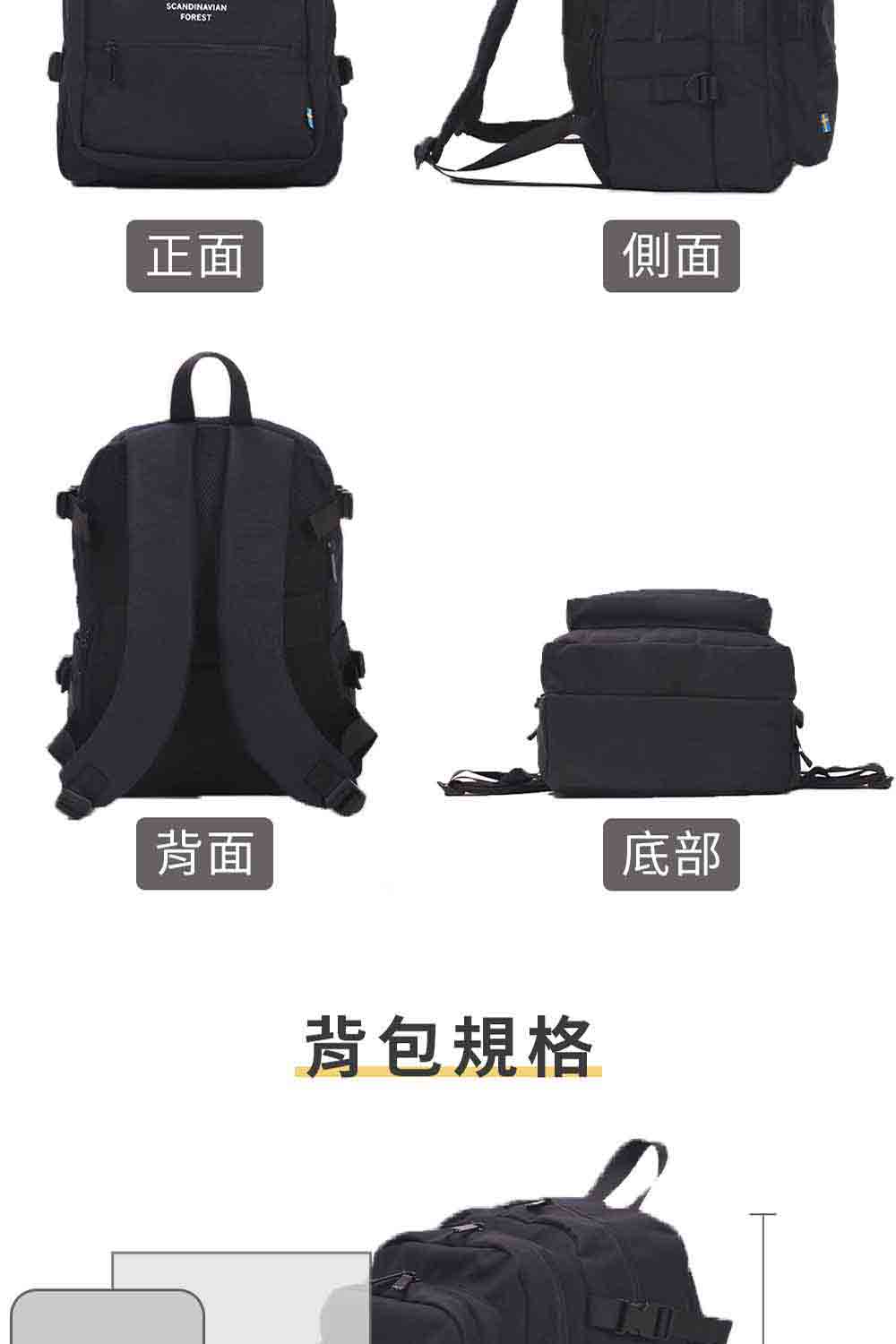 正面 側面 背面 背包規格 底部 
