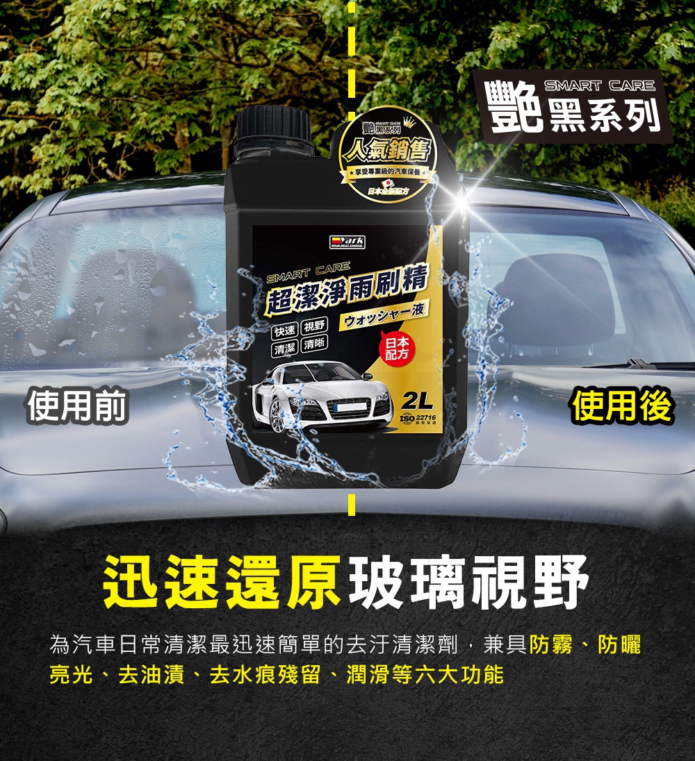 為汽車日常清潔最迅速簡單的去汙清潔劑,兼具防霧、防曬