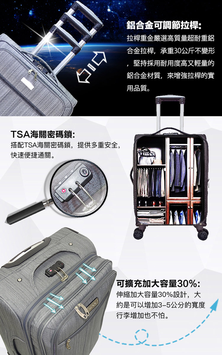 搭配TSA海關密碼鎖,提供多重安全,