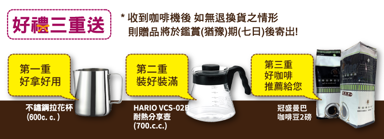 收到咖啡機後 如無退換貨之情形