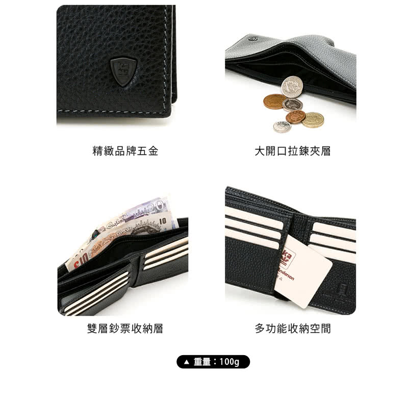 精緻品牌五金 雙層鈔票收納層 重量100g 大開口拉鍊夾層 多功能收納空間 