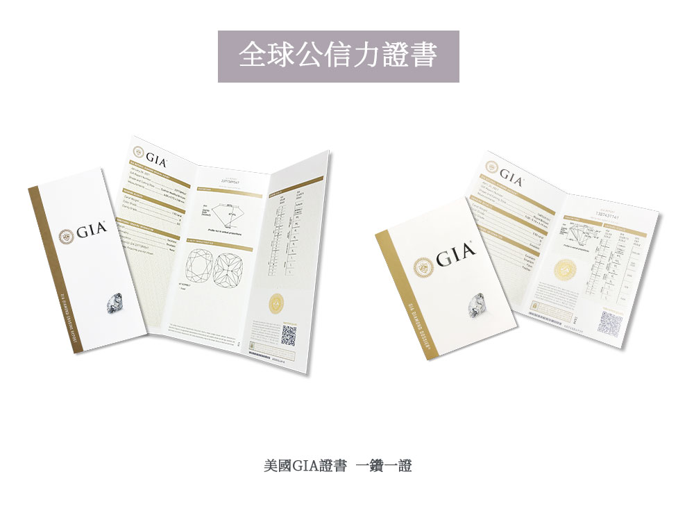 全球公信力證書 美國GIA證書 一鑽一證 