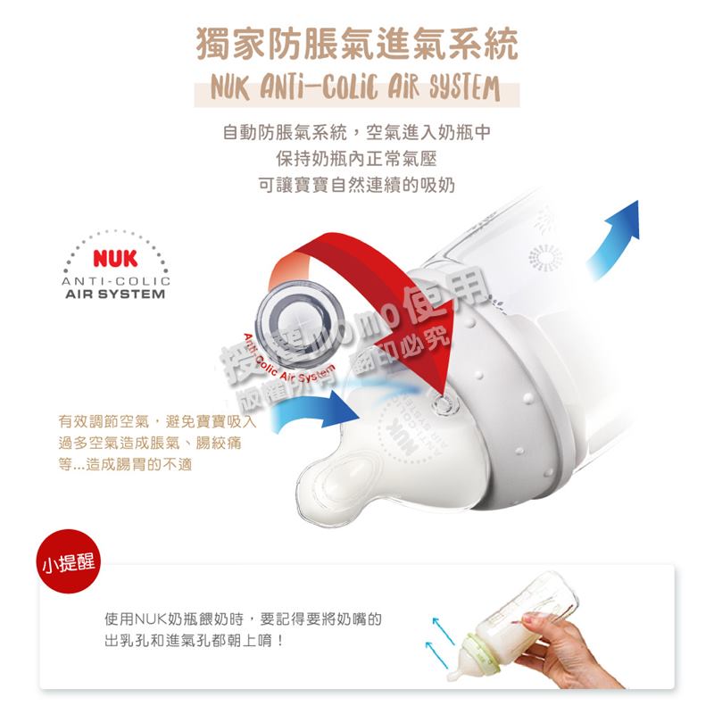使用NUK奶瓶餵奶時,要記得要將奶嘴的