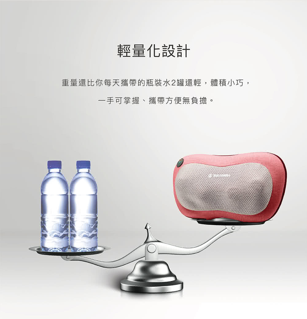 輕量化設計 重量還比你每天攜帶的瓶裝水2罐還輕,體積小巧, 一手可掌握、攜帶方便無負擔。 