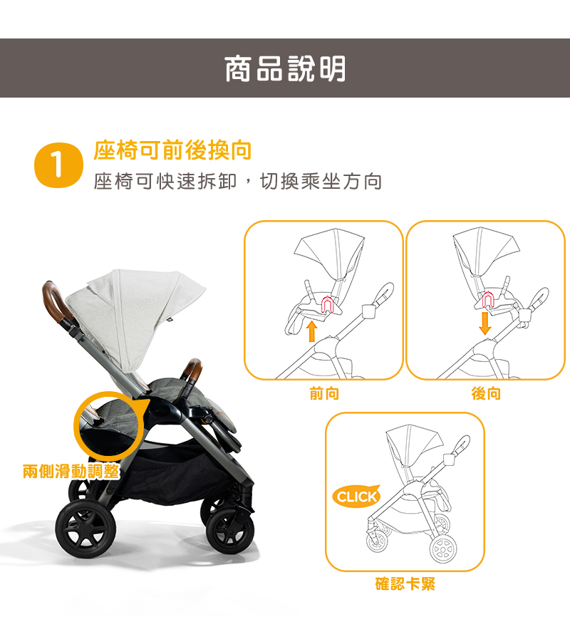 座椅可快速拆卸,切換乘坐方向