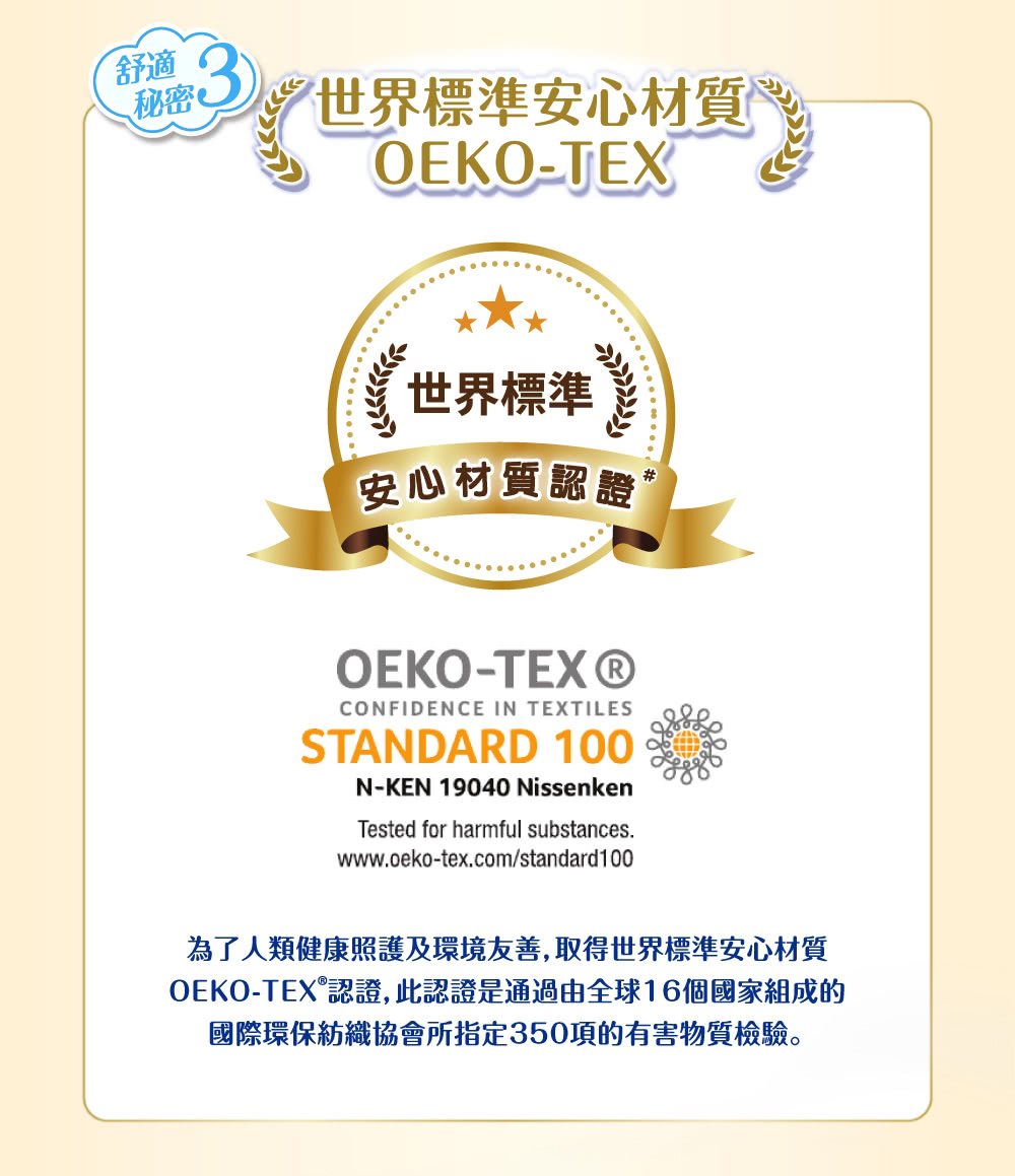 OEKOTEX認證,此認證是通過由全球16個國家組成的