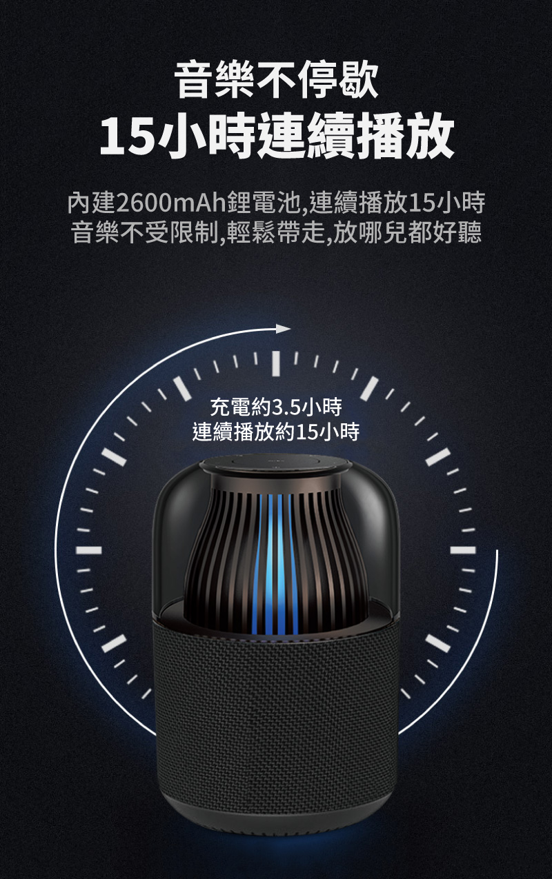 內建2600mAh鋰電池,連續播放15小時