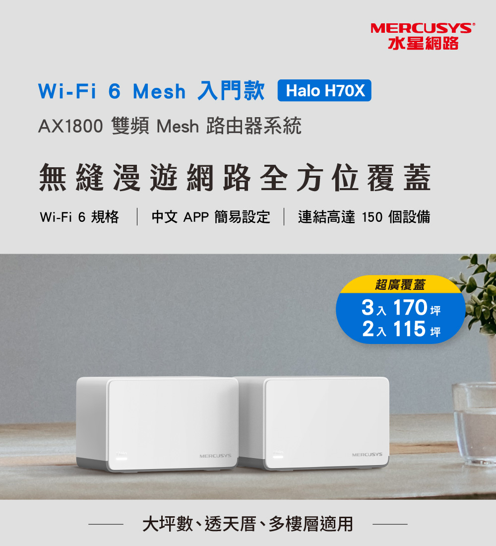 WiFi 6 規格  中文 APP 簡易設定  連結高達 150 個設備