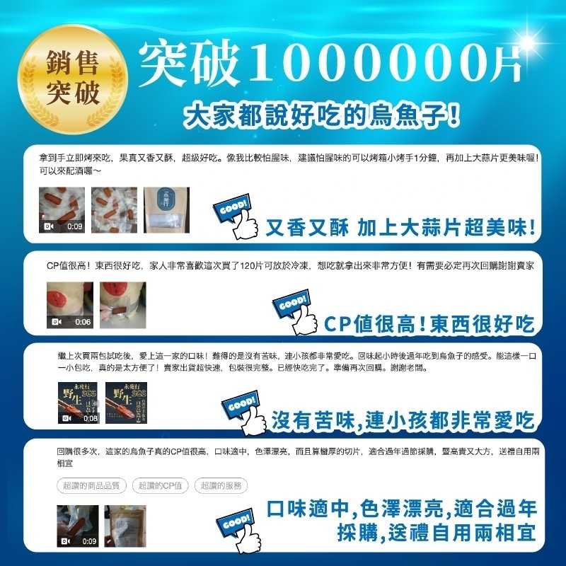 回購很多次,這家的烏魚子真的CP值很高,口味適中,色澤漂亮,而且算蠻厚的切片,適合過年過節採購,暨高貴又大方,送禮自用兩