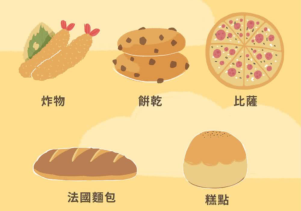 炸物 餅乾 比薩 法國麵包 糕點