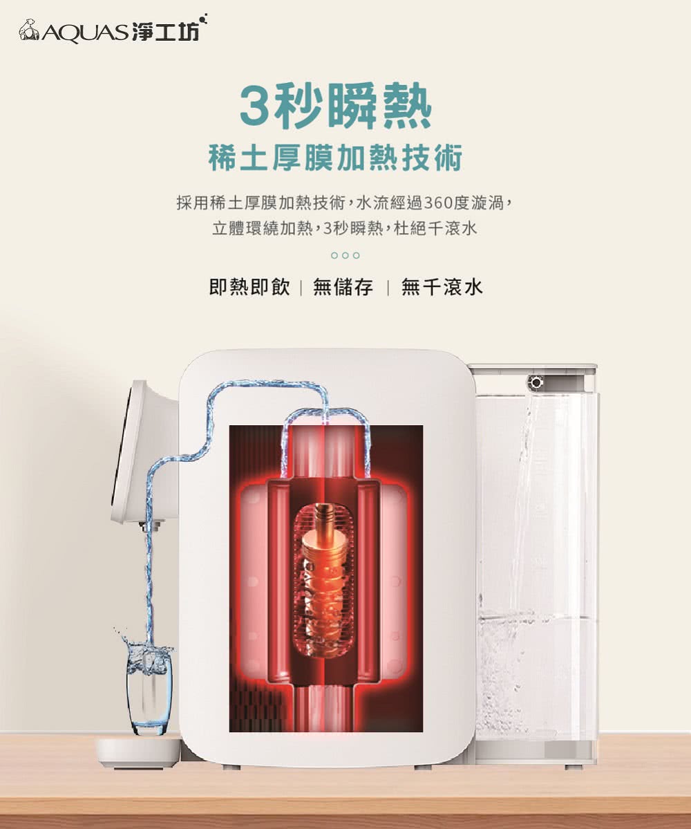 採用稀土厚膜加熱技術,水流經過360度漩渦,