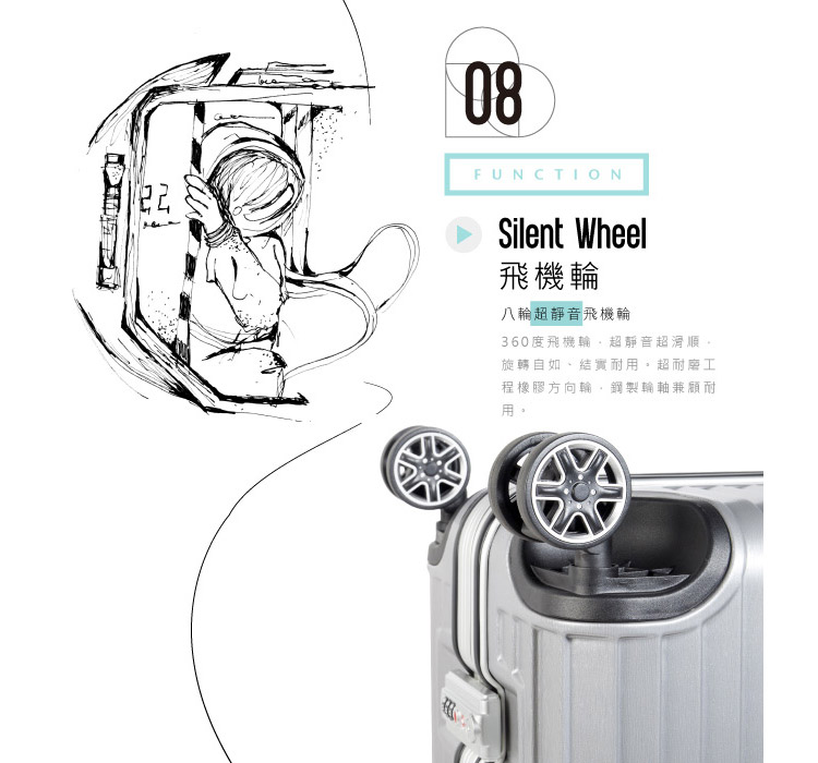 飛機輪 八輪超靜音飛機輪 360度飛機輪,超靜音超滑順。 旋轉自如、結實耐用,超耐磨工 程橡膠方向輪,鋼製輪軸兼顧耐 