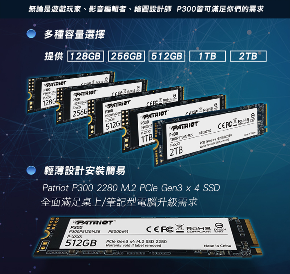 PATRiOT 博帝】P300 M.2 2280 PCIe Gen3x4 512GB SSD固態硬碟- momo