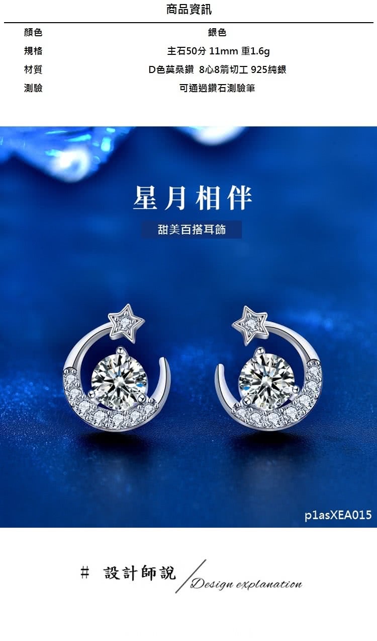 D色莫桑鑽 8心8箭切工 925純銀