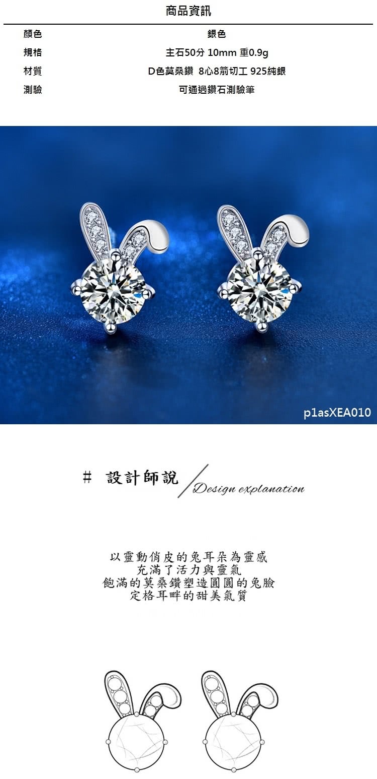 D色莫桑鑽 8心8箭切工 925純銀