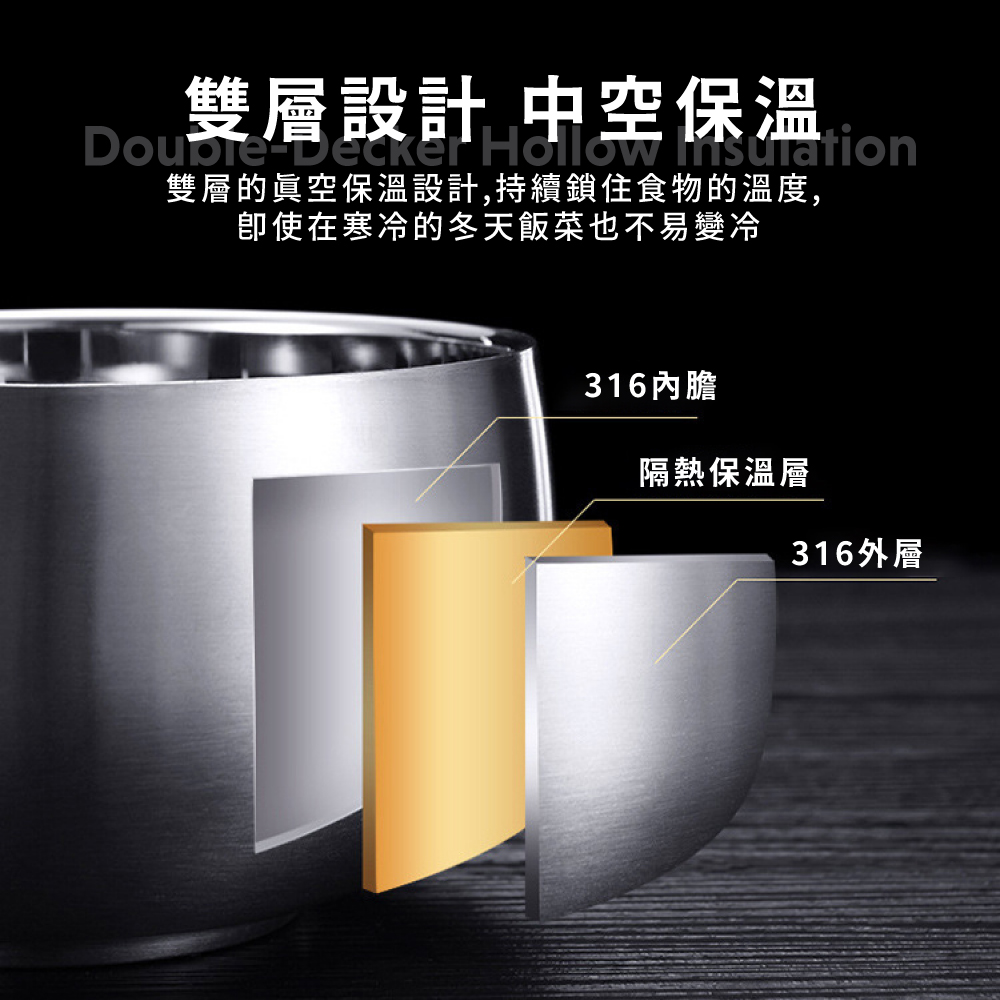 雙層的真空保溫設計,持續鎖住食物的溫度,