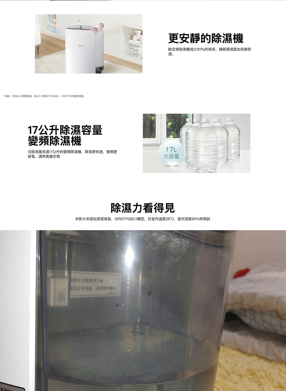 本影片未經加速或後製,以RD171QSC1機型,於室內溫度26,室內溼度60%時測試