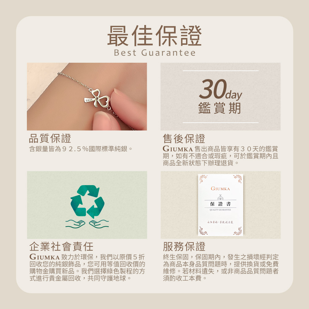 GIUMKA 售出商品皆享有30天的鑑賞