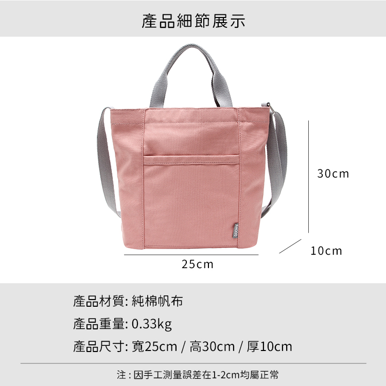 產品細節展示 產品材質 純棉帆布 產品重量 0.33kg 產品尺寸 寬25cm  高30cm  厚10cm 注因手工測量誤差在12cm均屬正常 