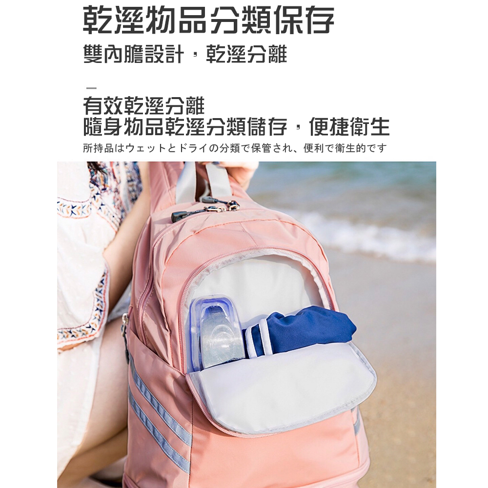 乾溼物品分類保存 雙內膽設計,乾溼分離 有效乾溼分離 隨身物品乾溼分類儲存,便捷衛生 所持品分類保管、便利衛生的 