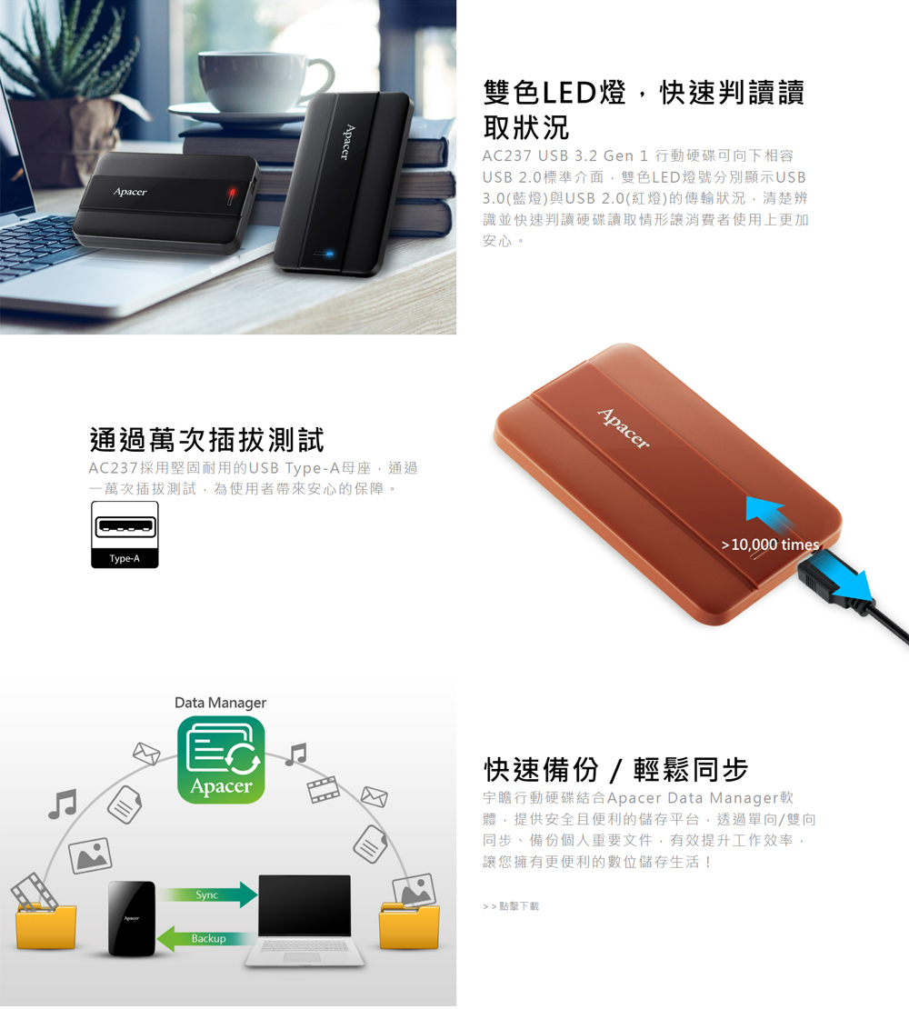 AC237 USB 3.2 Gen 1 行動硬碟可向下相容