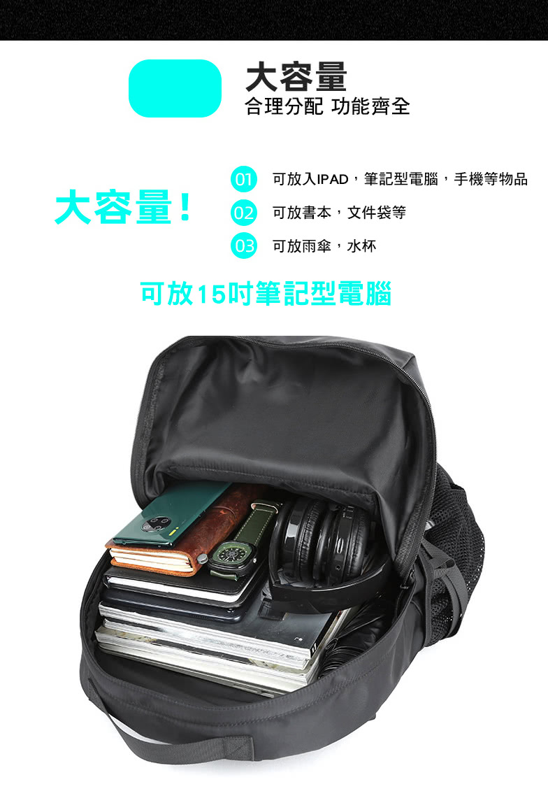 01 可放入IPAD,筆記型電腦,手機等物品