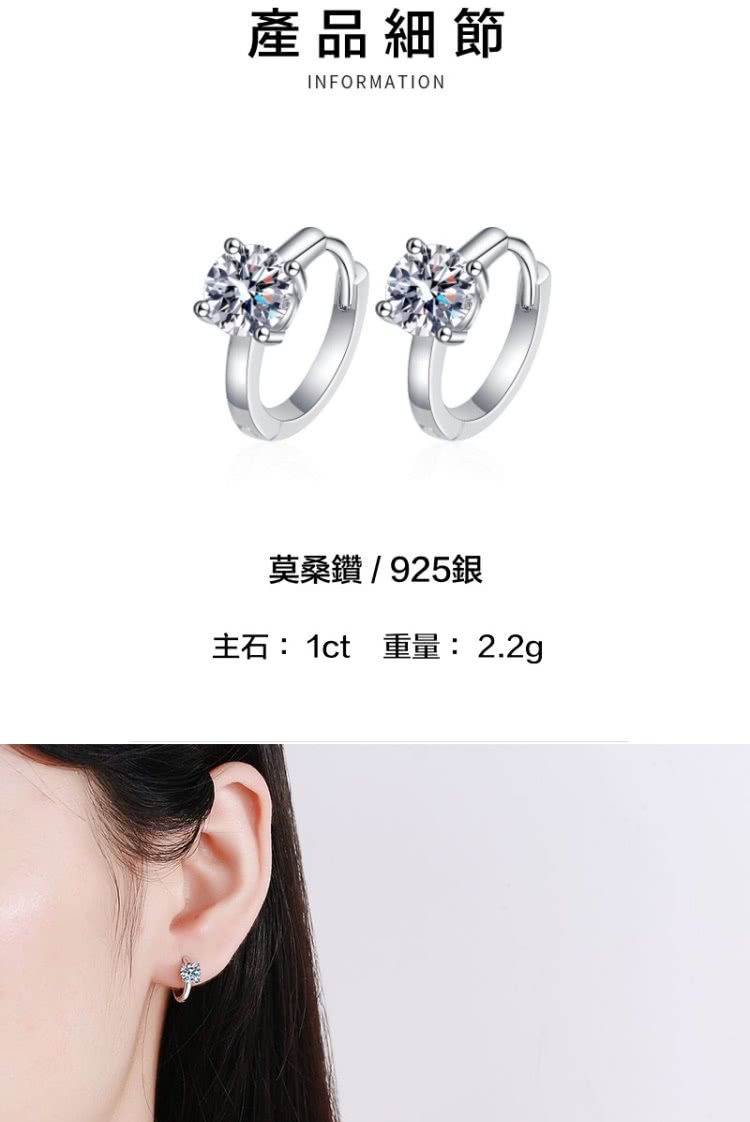 產品細節 莫桑鑽  925銀 主石 1ct 重量2.2g 
