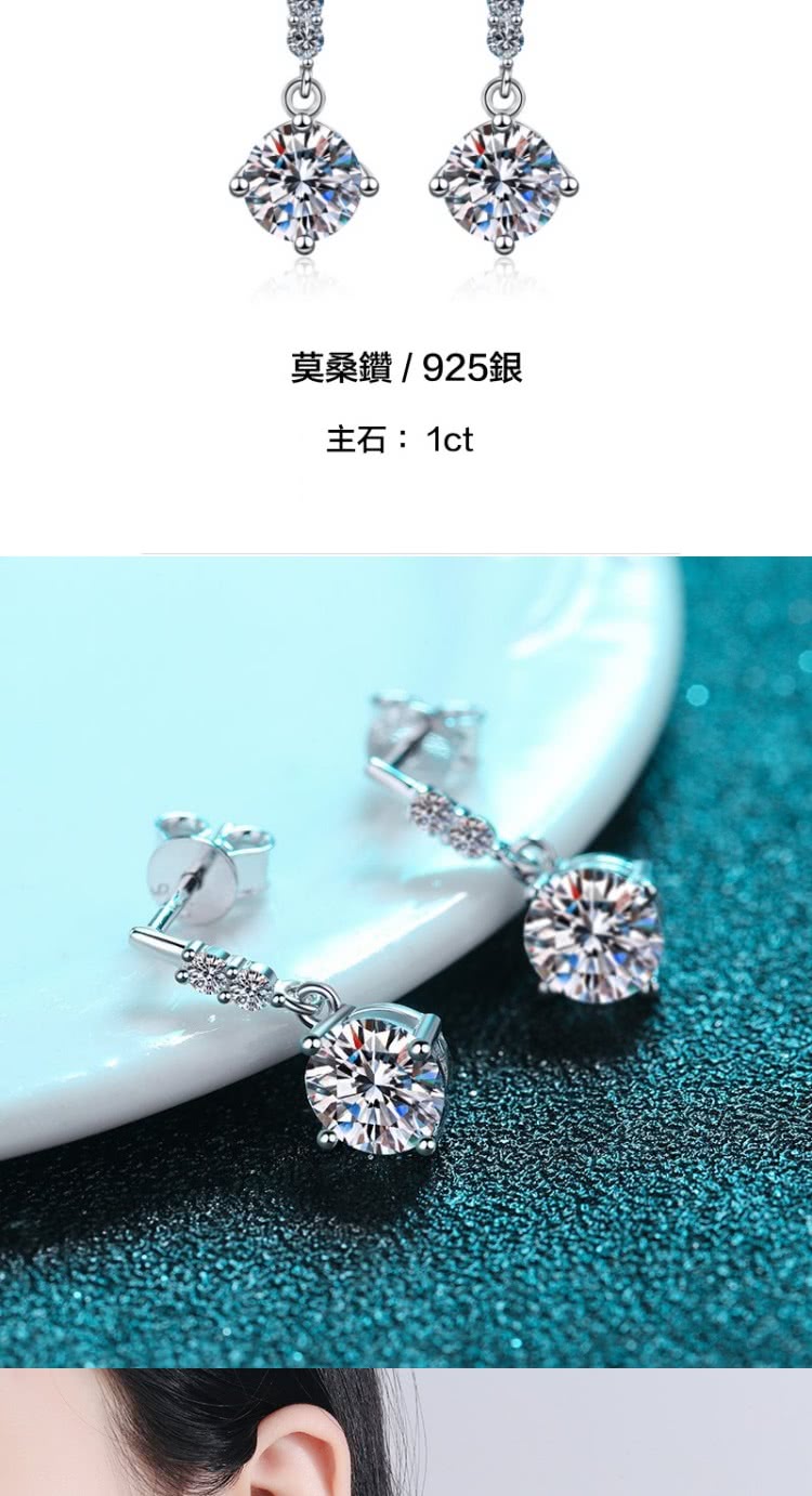莫桑鑽  925銀 主石 1ct 