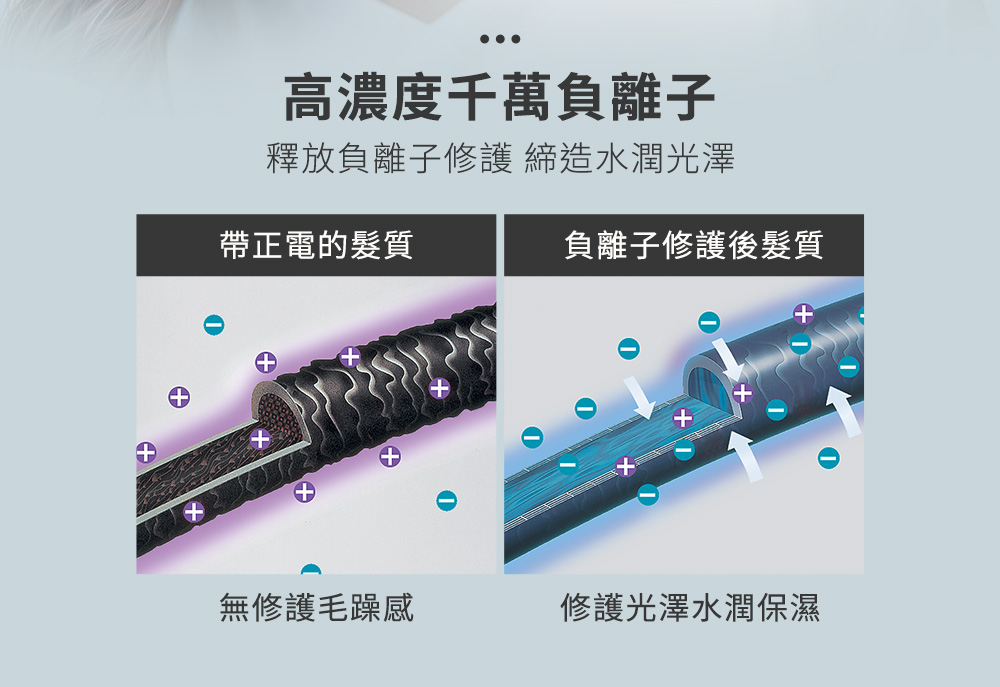 釋放負離子修護 締造水潤光澤