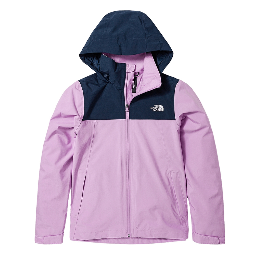 The North Face】北臉外套女款運動連帽外套透氣可收納衝鋒衣藍粉