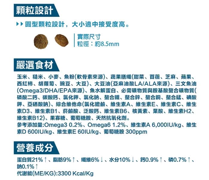參考添加量Omega30.2%、Omega61.2%、維生素A6,000IUkg、維生