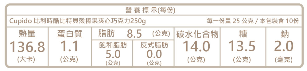 Cupido 比利時酷比特貝殼榛果夾心巧克力250g