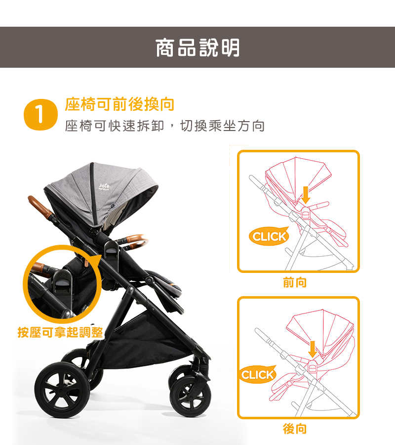 座椅可快速拆卸,切換乘坐方向