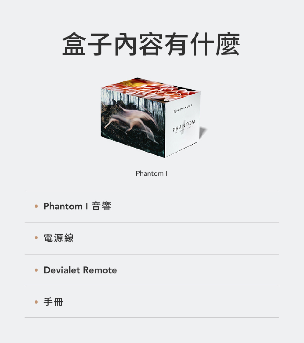 盒子內容有什麼 Phantom I 音響 電源線 手冊 
