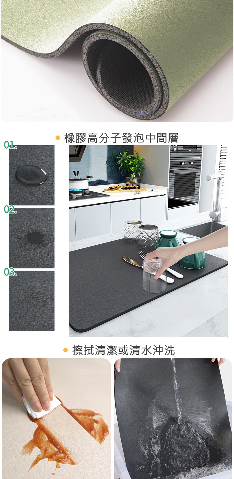 橡膠高分子發泡中間層 擦拭清潔或清水沖洗 