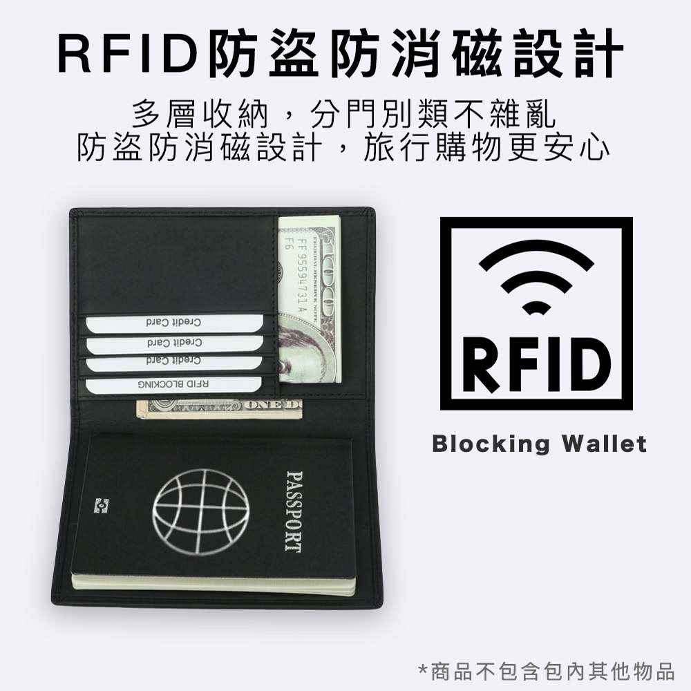 RFID防盜防消磁設計 多層收納,分門別類不雜亂 防盗防消磁設計,旅行購物更安心 商品不包含包內其他物品 