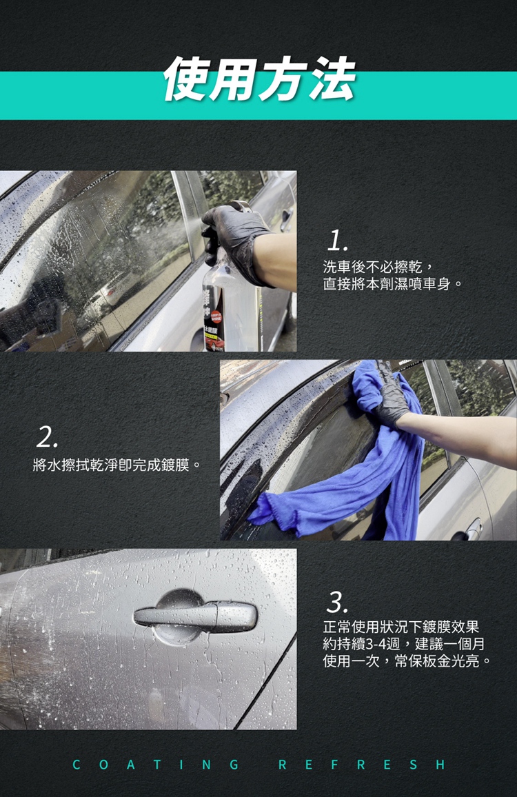 將水擦拭乾淨卽完成鍍膜。
