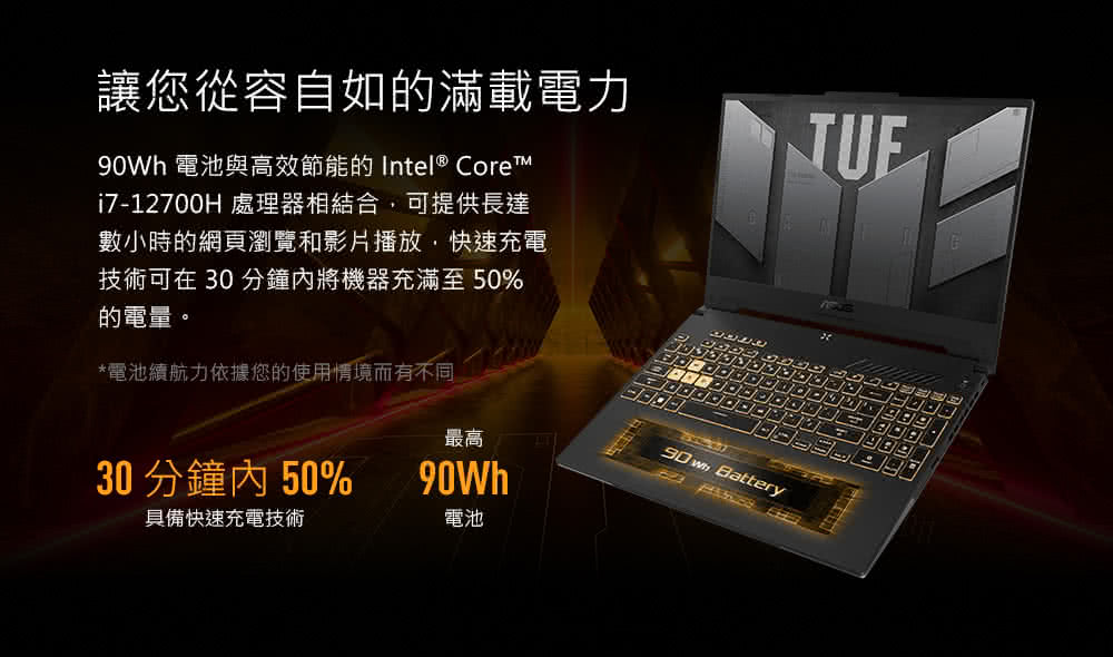 90Wh 電池與高效節能的 Intel Core