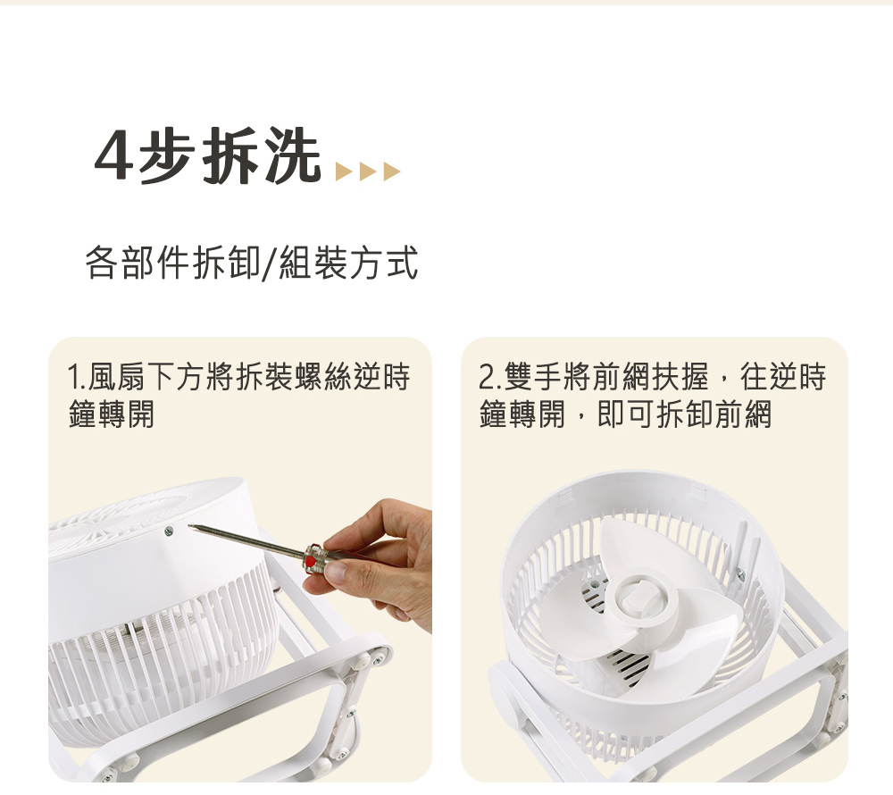 1.風扇下方將拆裝螺絲逆時